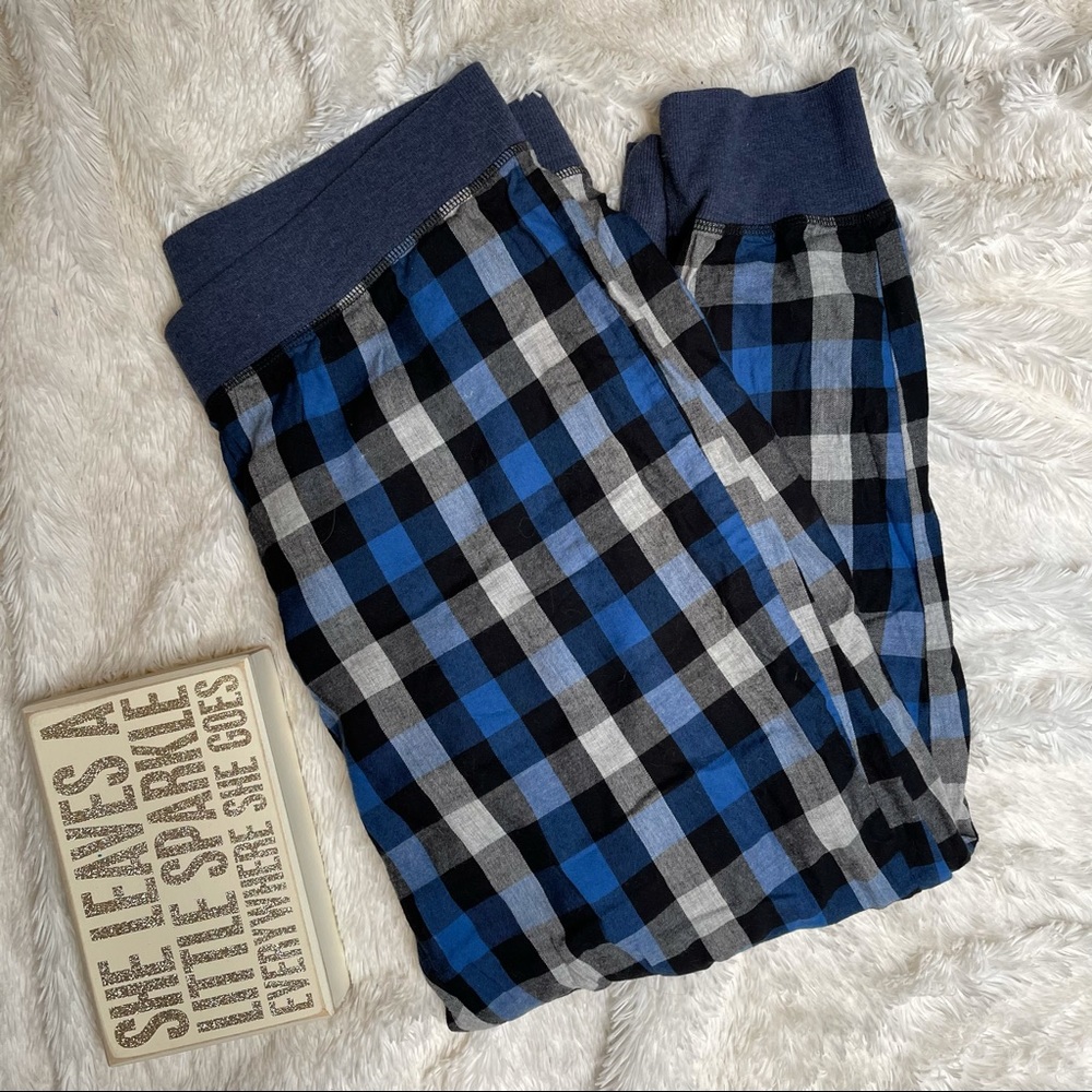 CCO ♻️ Victoria's Secret Pajama Pants Striped Hat Plaid Blue and Grey Bottoms